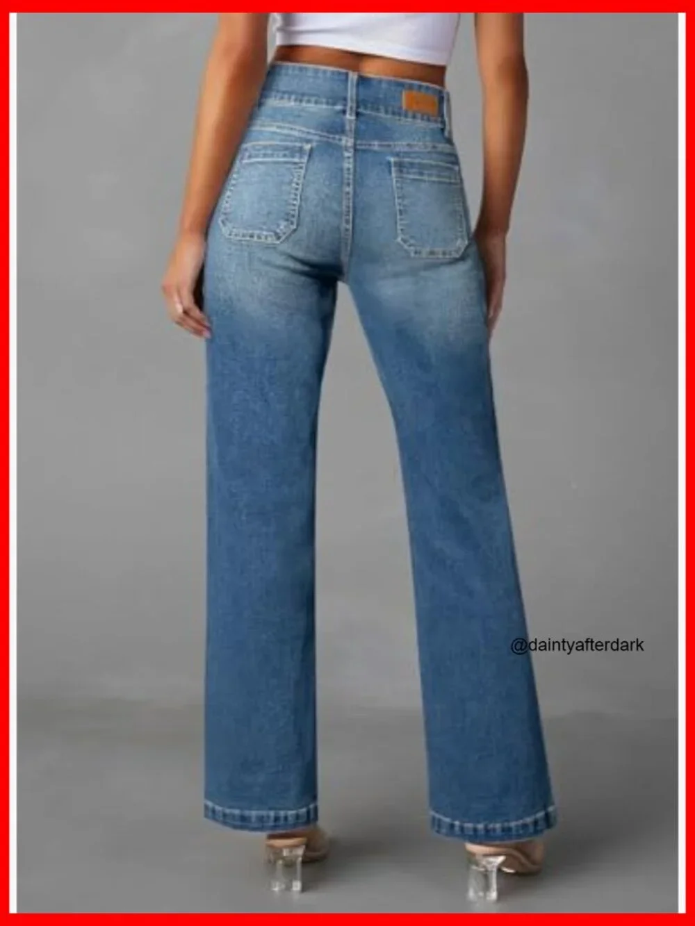 High Waisted Tummy Control Wide Leg Jeans Stretchy Cotton Blend - Picture 2 of 7